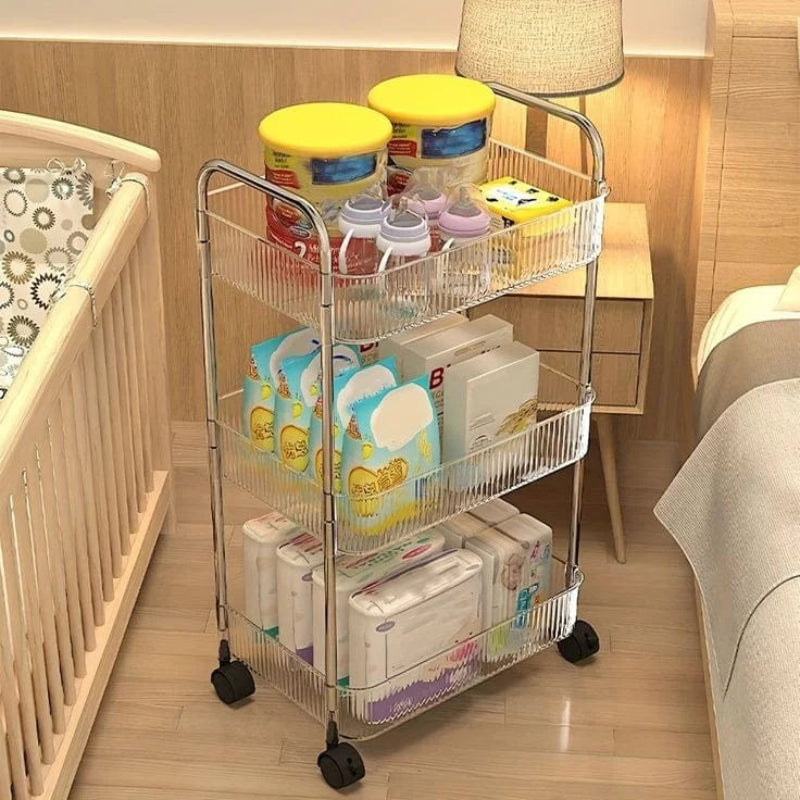 3-Tier Clear Acrylic Storage Cart with 360° Swivel Wheels - Durable, Space-Saving Design for Home