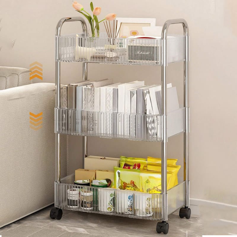 3-Tier Clear Acrylic Storage Cart with 360° Swivel Wheels - Durable, Space-Saving Design for Home
