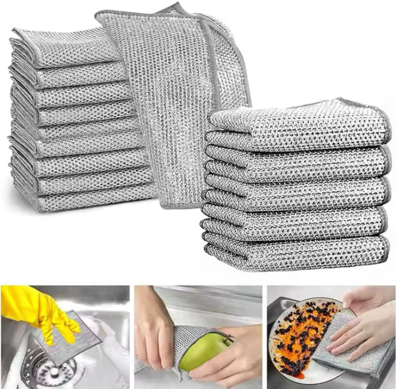 Pack of 10 Kitchen Steel Mesh Wire Dish Washer Cleaning Cloth Piece