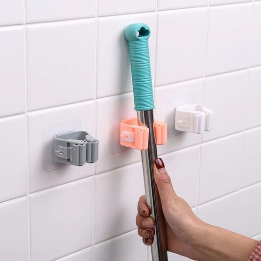 Easy-Install Wall-Mounted Mop & Broom Holder - Space-Saving Plastic Storage Rack for Bathroom, Bedroom, Garden, Home & Dorm
